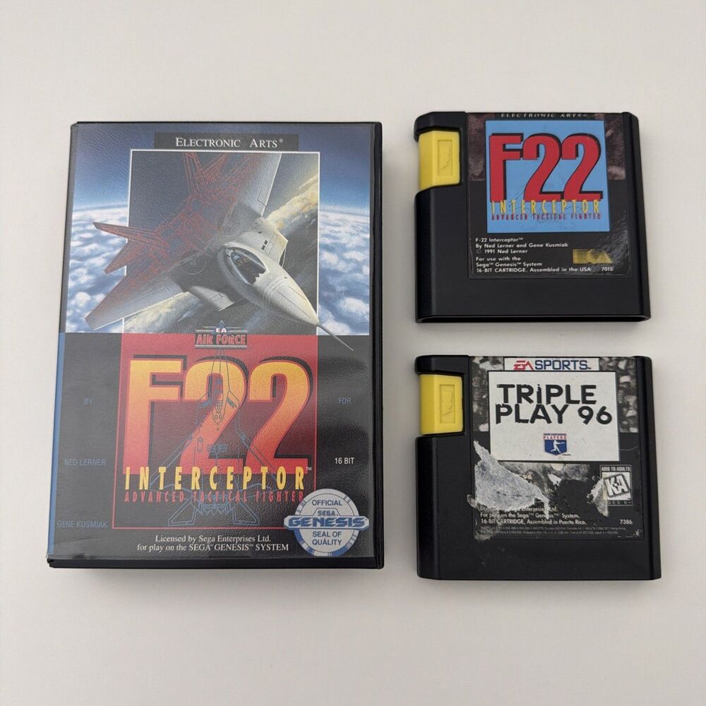 Sega Genesis Game F22 Interceptor + Triple Play 96 - Tested Working